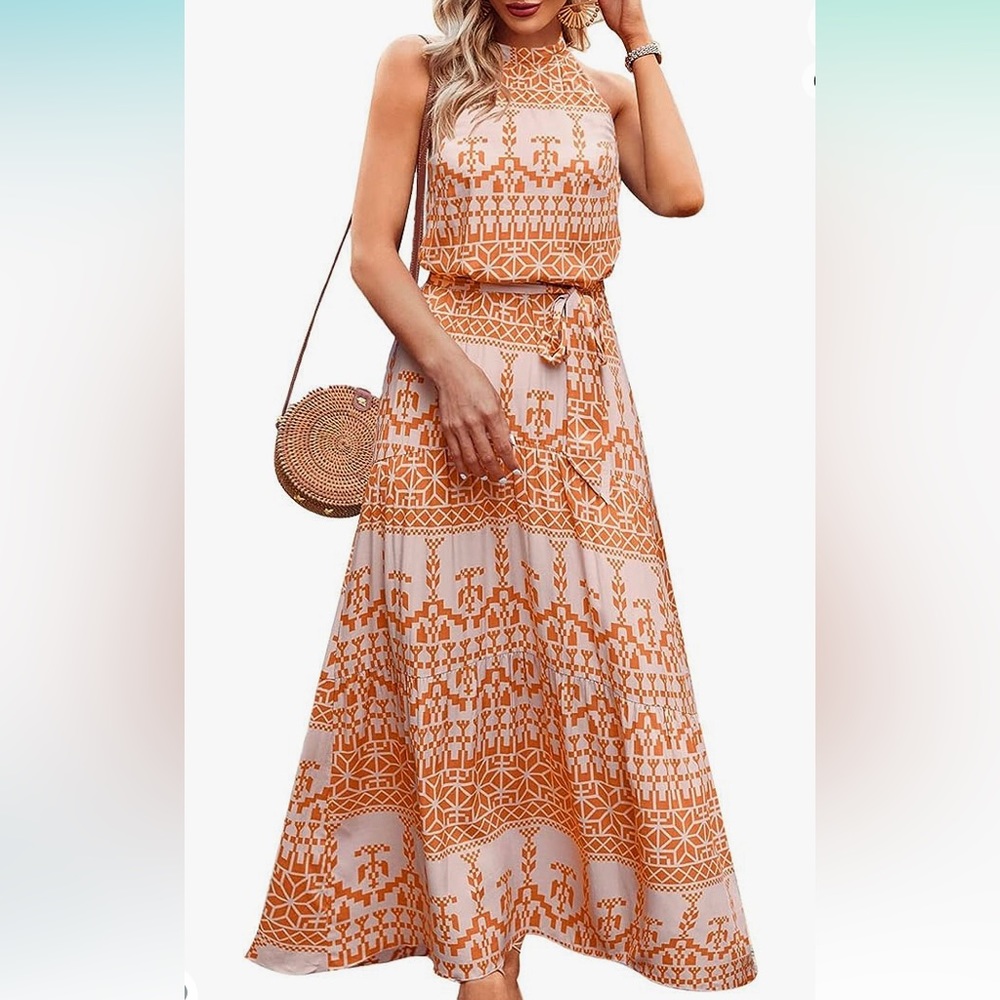 NWT PrettyGarden Halter Neck Sleeveless Floral Long Maxi Dress